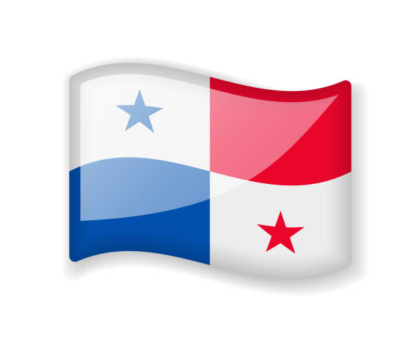 Panama flag - Wavy flag bright glossy icon. Panama flag - Wavy flag bright glossy icon isolated on white background panamanian flag stock illustrations