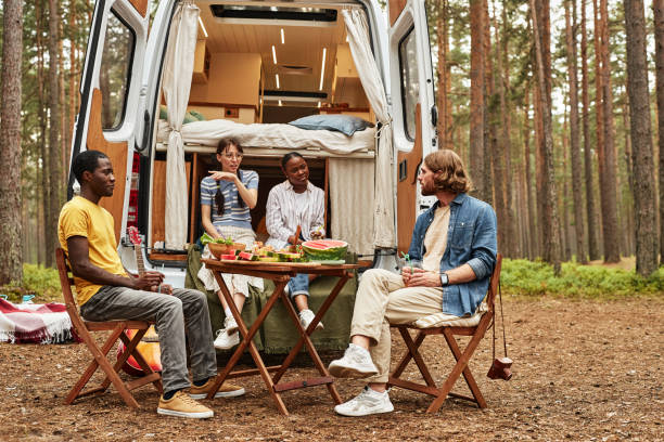 istock Young people resting in house of wheels 1425281633