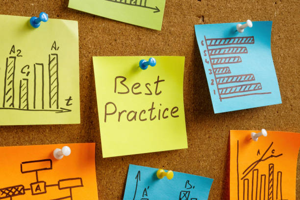 istock Best practice sign pinned to the board and charts. 1425283683