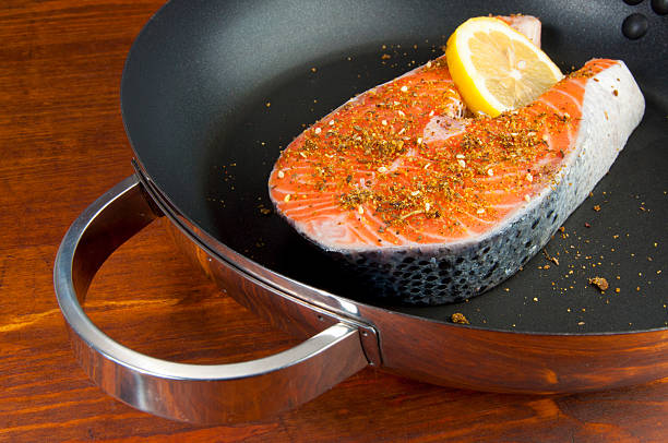 istock Fresh Salmon in frying pan 142528392