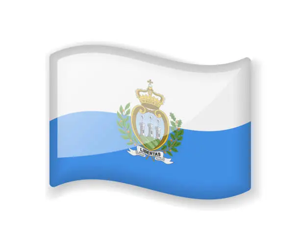 Vector illustration of San Marino flag - Wavy flag bright glossy icon.