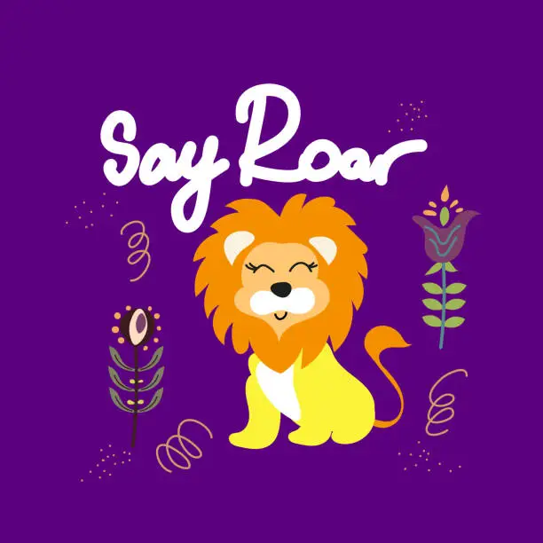 Vector illustration of Lion Greeting card Say roar