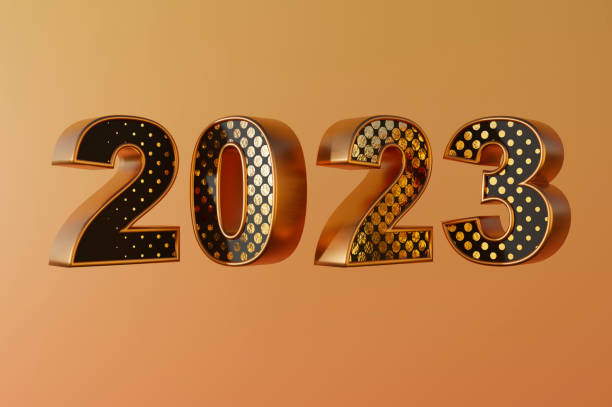 istock 3d render year 2023 made gold metal on golden background 1425295100