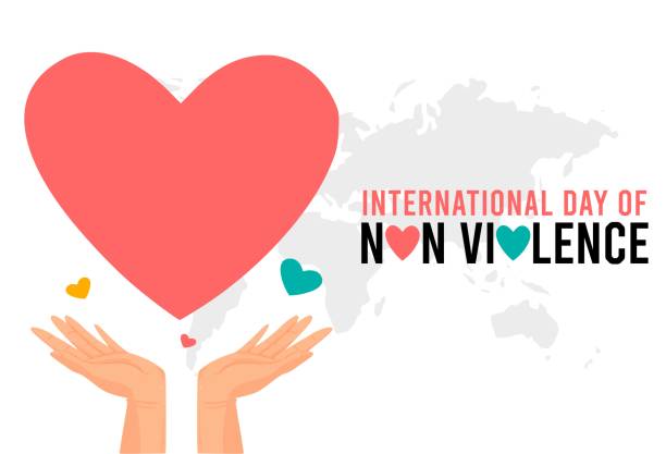 ilustraciones, imágenes clip art, dibujos animados e iconos de stock de día internacional de ilustración vectorial no violencia. adecuado para tarjeta de felicitación, póster y banner. - frases de no violencia