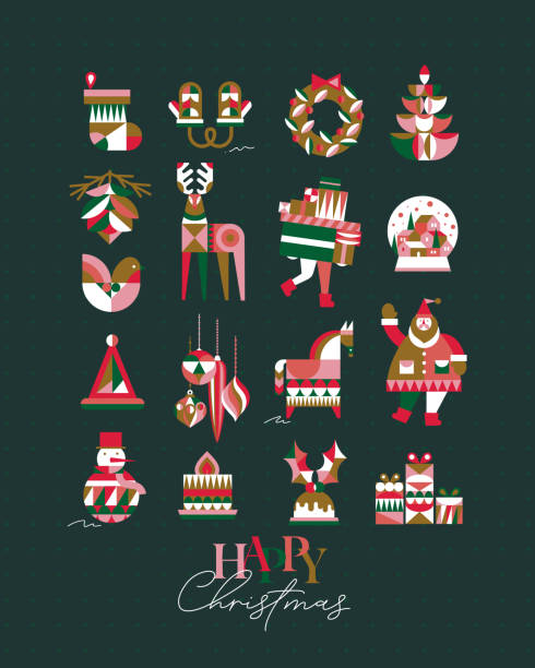 ilustrações de stock, clip art, desenhos animados e ícones de set christmas symbols green - santa claus food