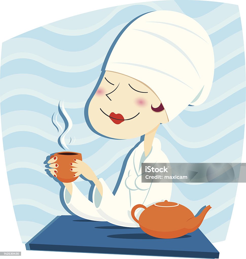 Kobieta napojów herbaty - Grafika wektorowa royalty-free (Niebieski)