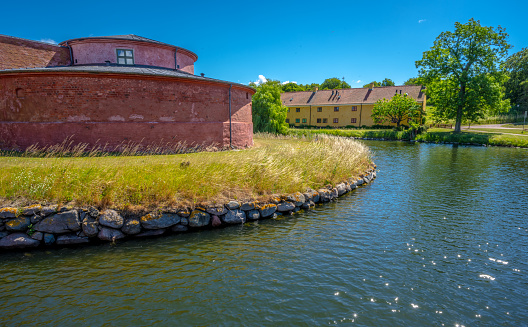 Landskrona, Sweden - July 10 2022: Exterior of Landskrona Castle with its park and moat.