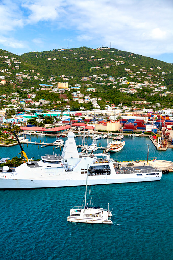 HNLMS Zeeland, seen here moored at the port and Welcome Center at St Thomas, US Virgin Islands, is a Holland-class offshore patrol vessel of the Royal Netherlands Navy stationed at St Maarten on the island of St Martin
