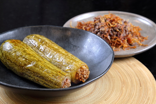 Zucchini stuffed with rice and ground beef, a classic dish of Arabic cuisine