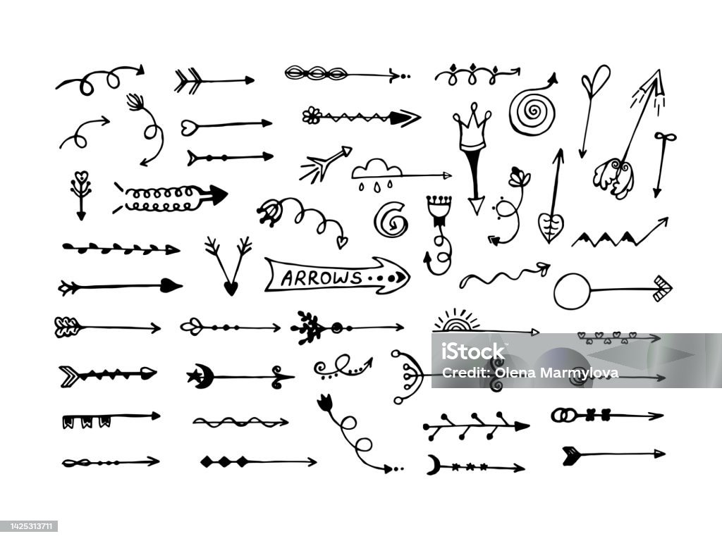 Different Types Of Arrows Doodle Set Stock Illustration - Download ...