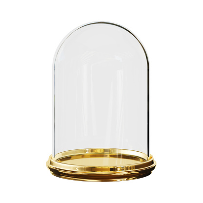 Empty glass dome on а white background. Isolated with clipping path. 3d illustration