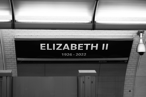 Paris, France - 09/19/2022: Special honor for Queen Elisabeth 2 at the Metro Station George V on the day of her burry