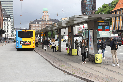 Copenhagen, Denmark - June 14, 2022: The Copenhagen central station bus stop.