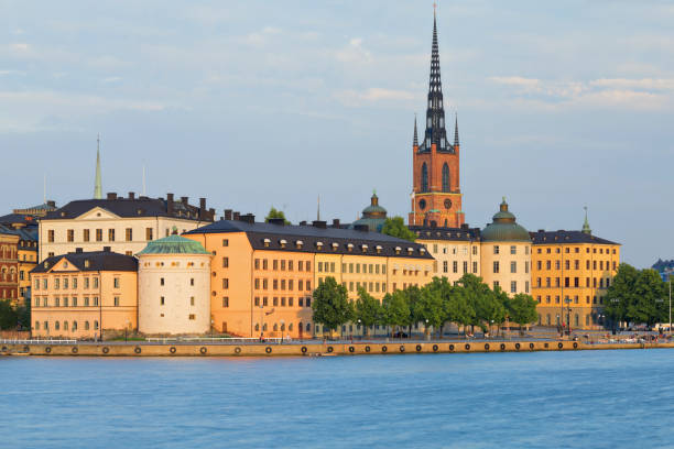 daytime view of the Stockholm skyline featuring Gamla stan, and Riddarholmen (Sweden).