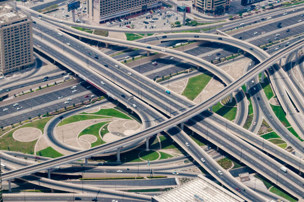 Highway traffic in Dubai at the Sheikh Zayed Road. stock photo