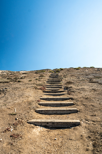 Stairs to the Blue Sky over brown hillside in Channel Islands National Park