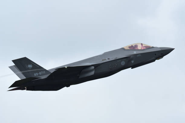 Japan Air Self-Defense Force Lockheed Martin F-35A Lightning II stealth multirole fighter. Aomori Prefecture, Japan - September 11, 2022:Japan Air Self-Defense Force Lockheed Martin F-35A Lightning II stealth multirole fighter. misawa japan stock pictures, royalty-free photos & images