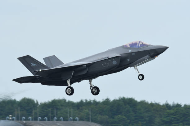 Japan Air Self-Defense Force Lockheed Martin F-35A Lightning II stealth multirole fighter. Aomori Prefecture, Japan - September 11, 2022:Japan Air Self-Defense Force Lockheed Martin F-35A Lightning II stealth multirole fighter. misawa japan stock pictures, royalty-free photos & images