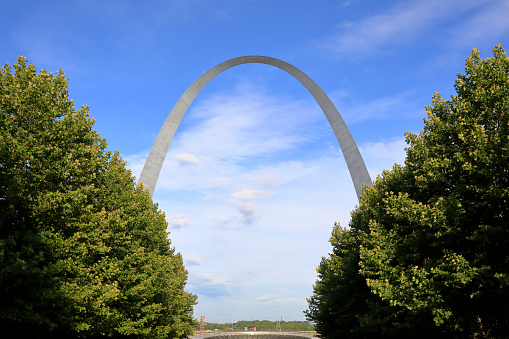 The Gateway Arch is a 630-foot-tall monument in St. Louis, Missouri, United States. Clad in stainless steel and built in the form of a weighted catenary arch, it is the world's tallest arch and Missouri's tallest accessible building. Built as a monument to the westward expansion of the United States and officially dedicated to \