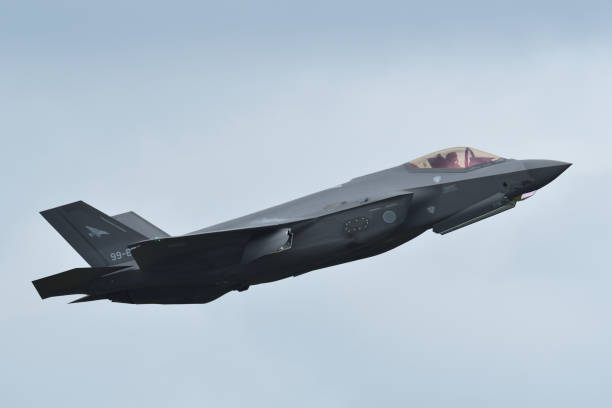 Japan Air Self-Defense Force Lockheed Martin F-35A Lightning II stealth multirole fighter. Aomori Prefecture, Japan - September 11, 2022:Japan Air Self-Defense Force Lockheed Martin F-35A Lightning II stealth multirole fighter. misawa japan stock pictures, royalty-free photos & images