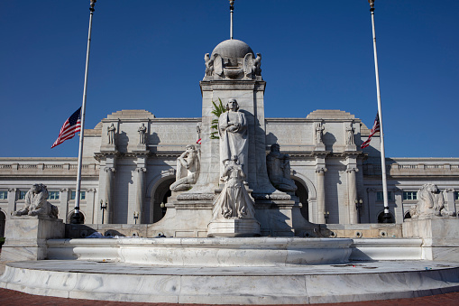 Columbus circle and the Union station in Washington DC