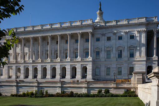 The southern facade of the white house with it’s semi-circular portico (Washington DC).