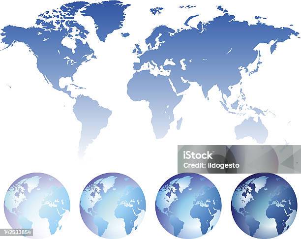 Globes Et Carte Du Monde Bleu Vecteurs libres de droits et plus d'images vectorielles de Bleu - Bleu, Globe terrestre, Illustration