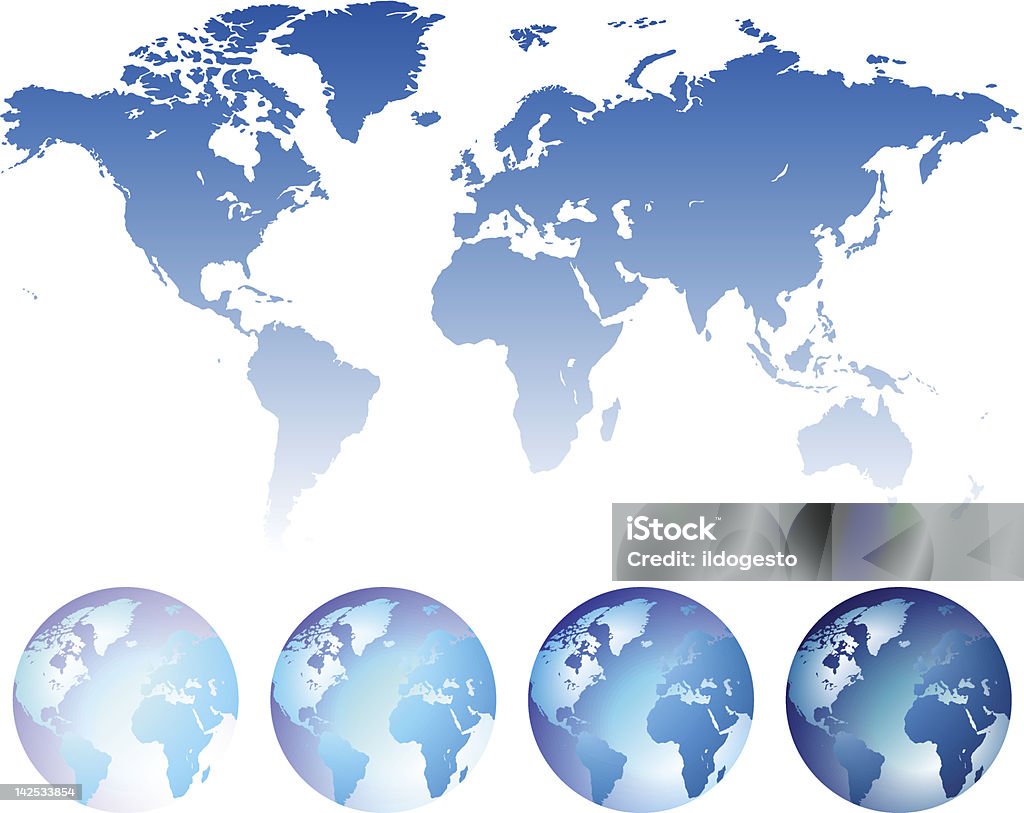 Blu mappa del mondo e Globe - arte vettoriale royalty-free di Blu