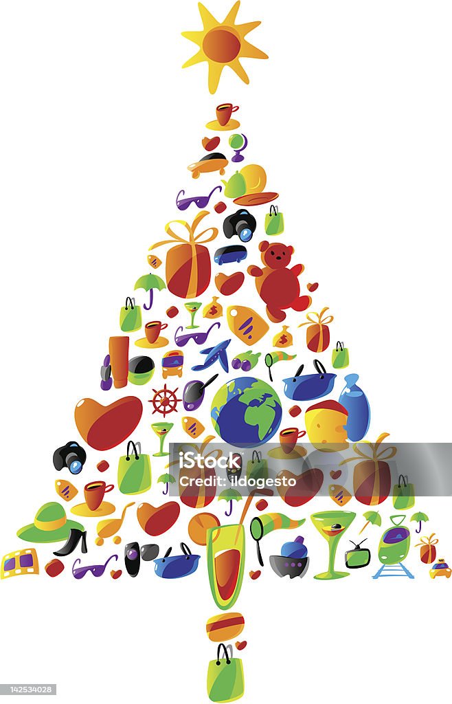 Christmas tree made of icons Christmas tree with gifts made of vector icon set of shopping, travel and leisure, food and drinks. Please see also: Celebration stock vector