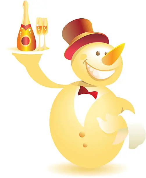 Vector illustration of Snowman-waiter with champagne