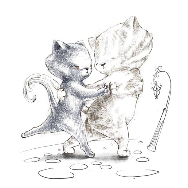 Dancing tango cats illustration vector art illustration