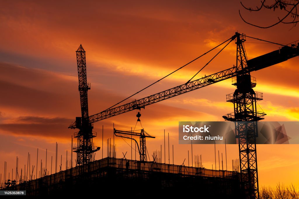 construction site sunset Abstract Stock Photo