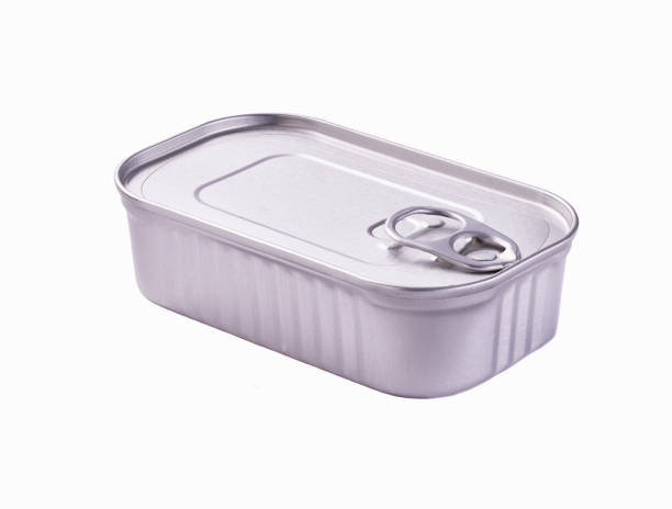 istock Canned fish sealed tin can with easy openable lid on white background. 1425354463