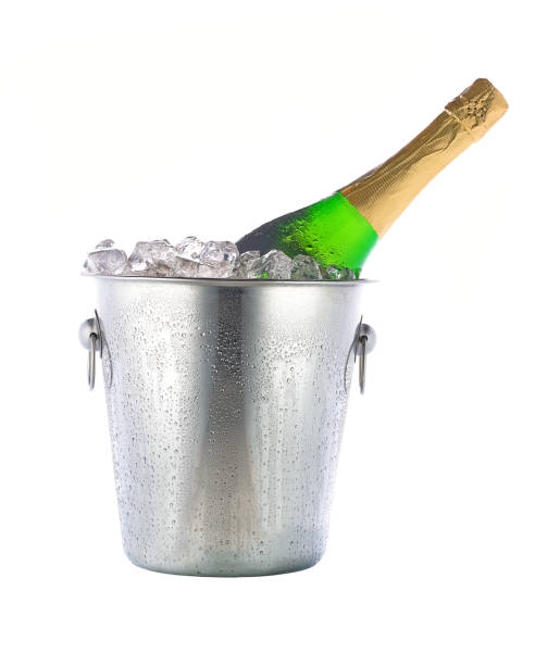 istock Champagne bottle in ice bucket isolated on white background over white background. 1425357867