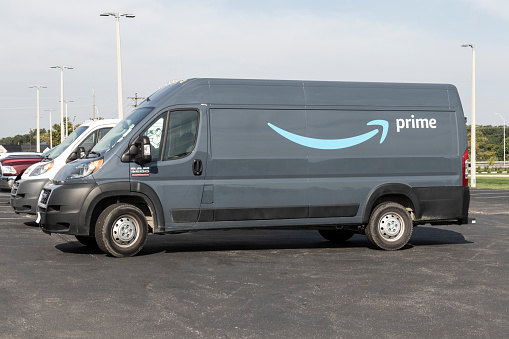 Noblesville - Circa September 2022: Amazon Prime delivery van. Amazon.com is getting In the delivery business With Prime branded vans.