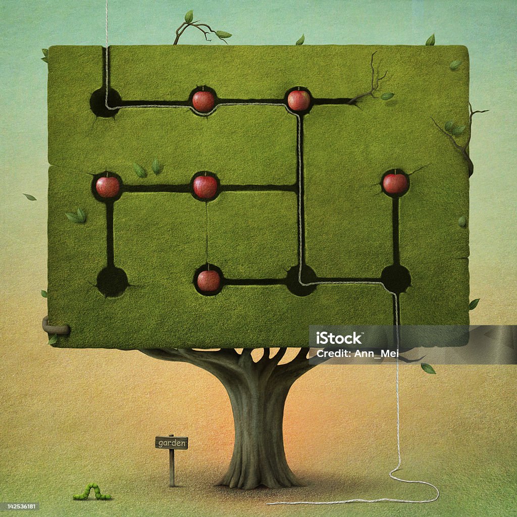 スクエアの木、リンゴ。 - シュールのロイヤリティフリーストックイラストレーション