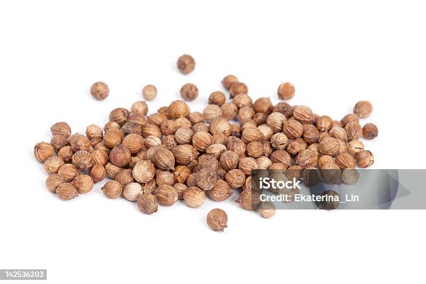 Heap Coriander Seeds Isolated On White Back Stock Photo - Download Image Now