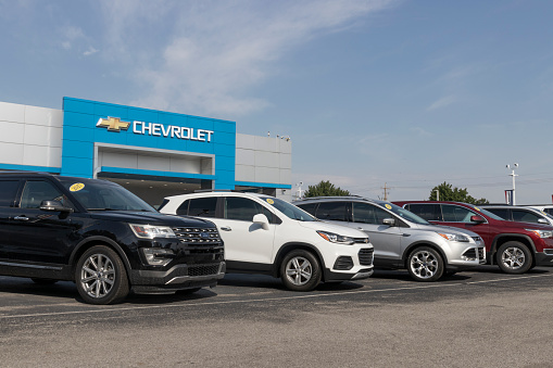 Noblesville - Circa September 2022: Used car display at a Chevrolet dealership. With supply issues, Chevy is buying and selling pre-owned cars to meet demand.