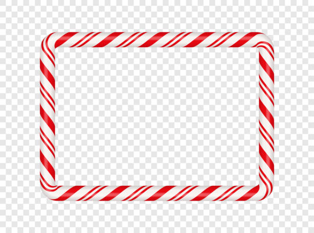빨간 줄무늬가있는 크리스마스 사탕 지팡이 직사각형 프레임. 줄무늬 사탕 롤리팝 패턴이있는 크리스마스 테두리. 빈 크리스마스와 새해 템플릿. 투명한 배경에 격리된 벡터 일러스트 레이 션 - candy cane stock illustrations