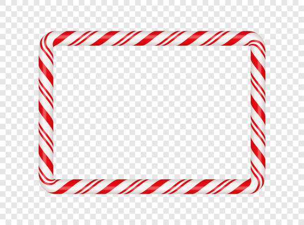 świąteczna ramka prostokątna z trzciny cukrowej z czerwonym paskiem. świąteczna obwódka z paskiem cukierkowego wzoru lizaka. pusty szablon świąt bożego narodzenia i nowego roku. ilustracja wektorowa izolowana na przezroczystym tle - cukierkowa laska stock illustrations