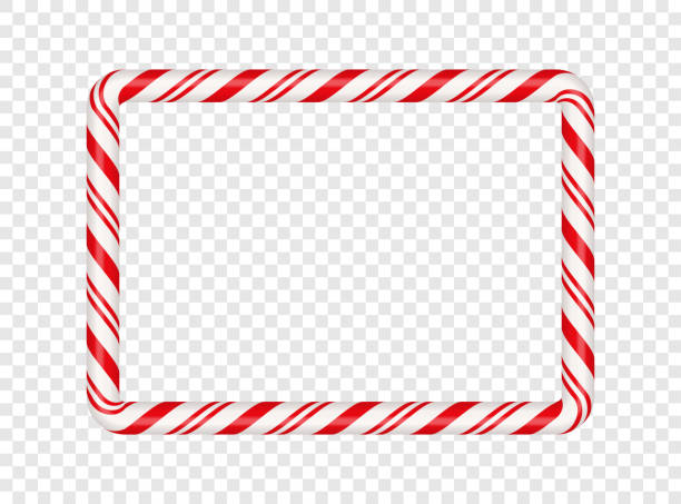 ilustrações de stock, clip art, desenhos animados e ícones de christmas candy cane rectangle frame with red stripe. xmas border with striped candy lollipop pattern. blank christmas and new year template. vector illustration isolated on transparent background - candy cane