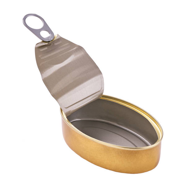 istock Empty opened steel can with lid isolated on a white background. 1425367662