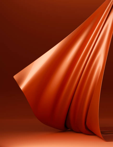 Dark orange podium with pink flying fabric, cloth background