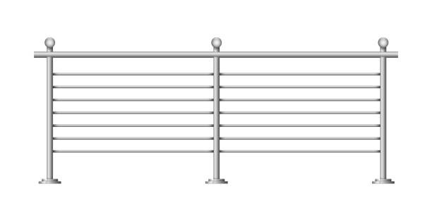 istock Metallic road barrier fence, realistic design on white background. Fence sections with metallic tube 1425369210