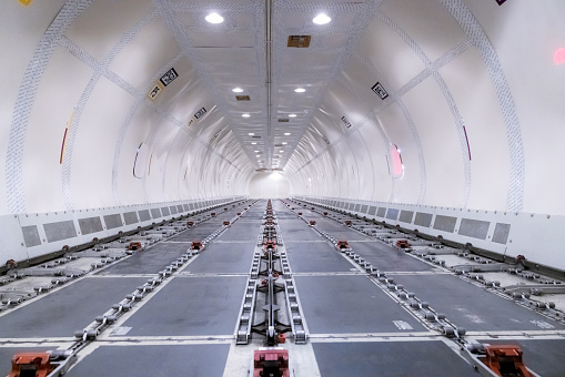 Interior view of a huge cargo airliner