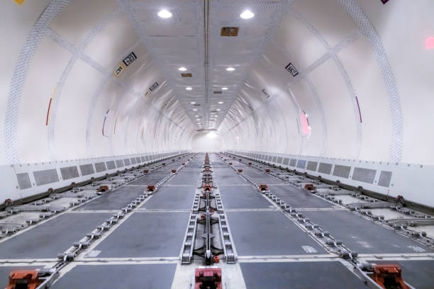 Interior view of a huge cargo airliner stock photo
