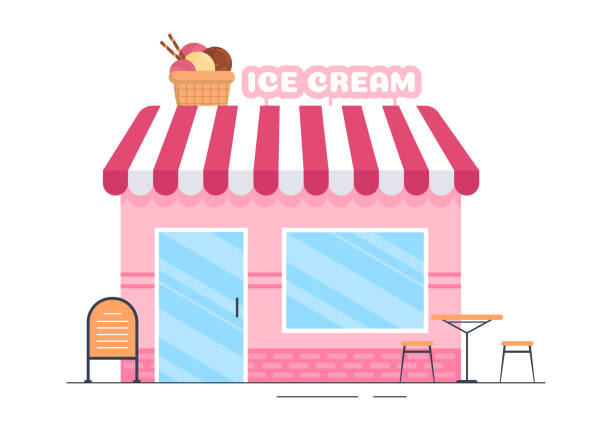 istock Ice Cream Store Template Hand Drawn Cartoon Flat Illustration with Delicious Dessert and Various Flavors Design 1425372972