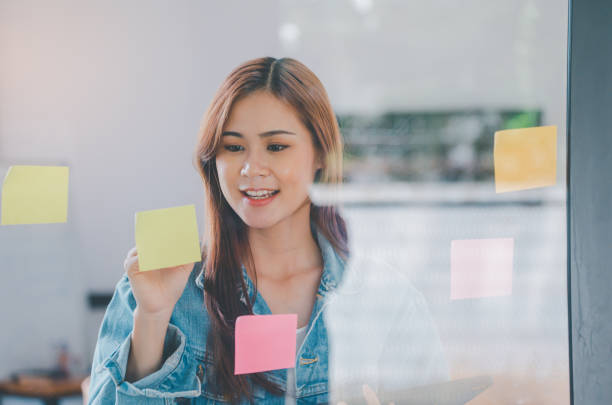 istock Web designers creating planning and analyzing with Colorful sticky notes on the office board.web design concept 1425378531