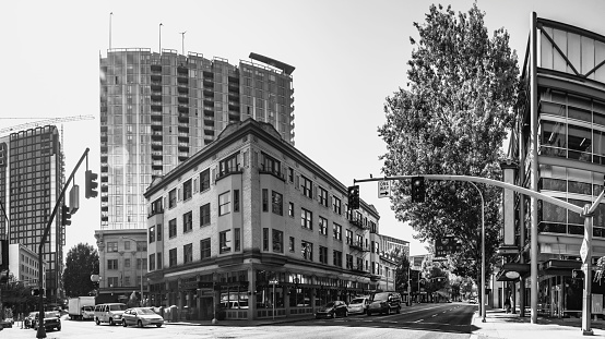 Nostalgia retro-style landscape of Portland Street in Washington State