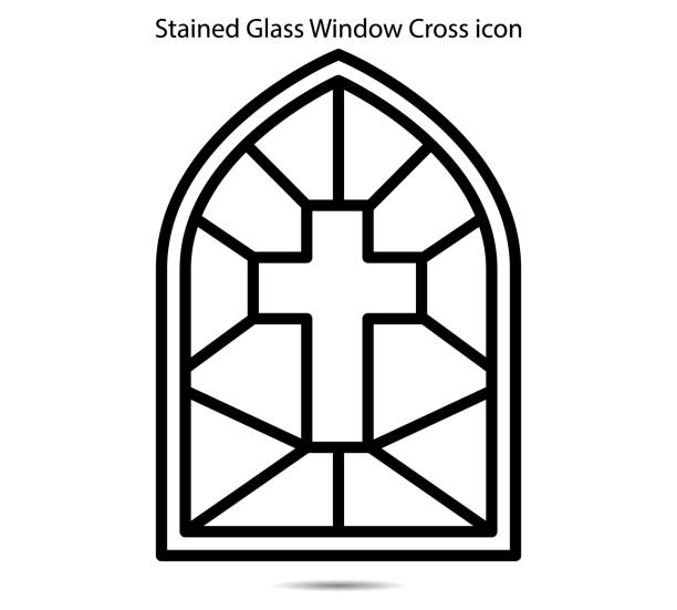 значок витражного креста - stained glass jesus christ glass church stock illustrations